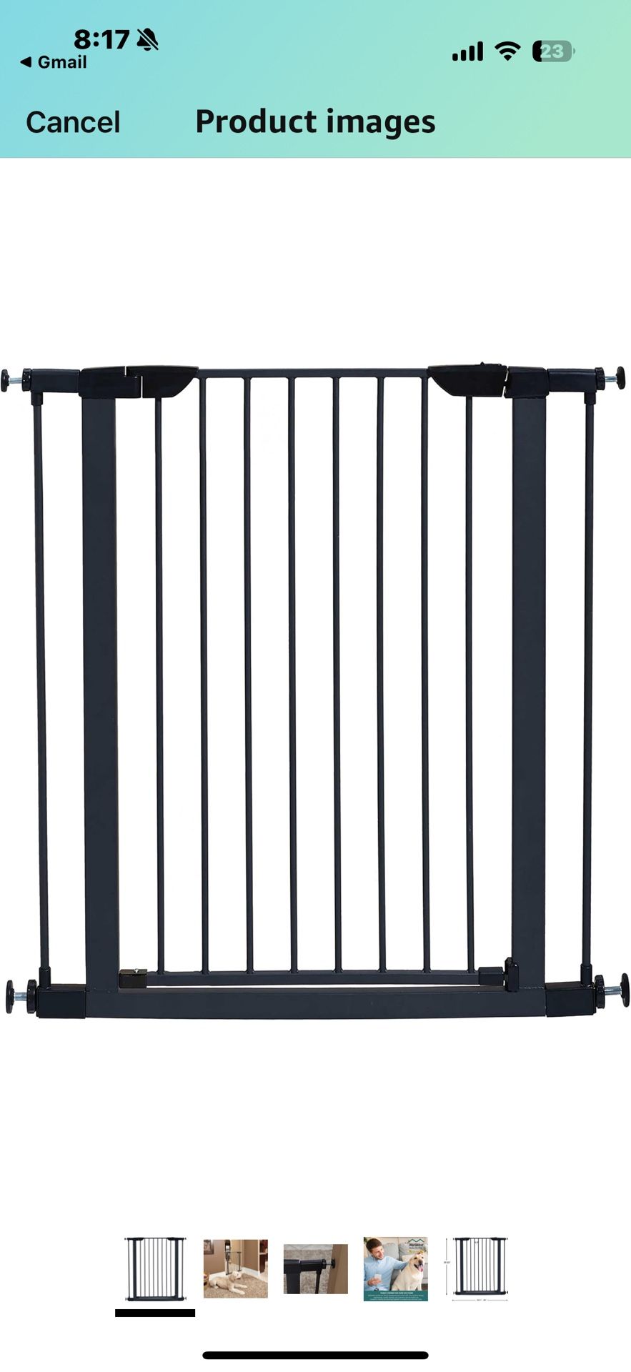 Pets 39-Inch High Walk-Thru Pressure Mounted Steel Dog Gate, Expands to 38 Inches Wide, Includes 3-inch Extensions, Textured Graphite