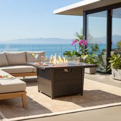 42'' Propane Aluminum w/ Rattan Fire Pit Dinning Table 50,000 BTU Outdoor Gas Fire Table
 GRY