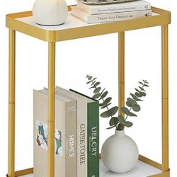 Small Narrow Side Table, 2 Tier End Table with Storage Shelf, X(297)