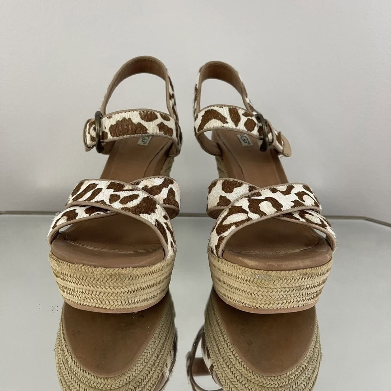 UGG Calf Hair Giraffe Leopard Jazmine Sandal Wedge Heels