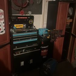 Husky Tool Box, Storage Shelf, Air Compressor 