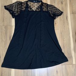 Solid/Mesh Black polka dot dress