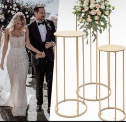 3PCS Gold Round Metal Pedestal Stands Wedding Flower Display 100cm Reusable