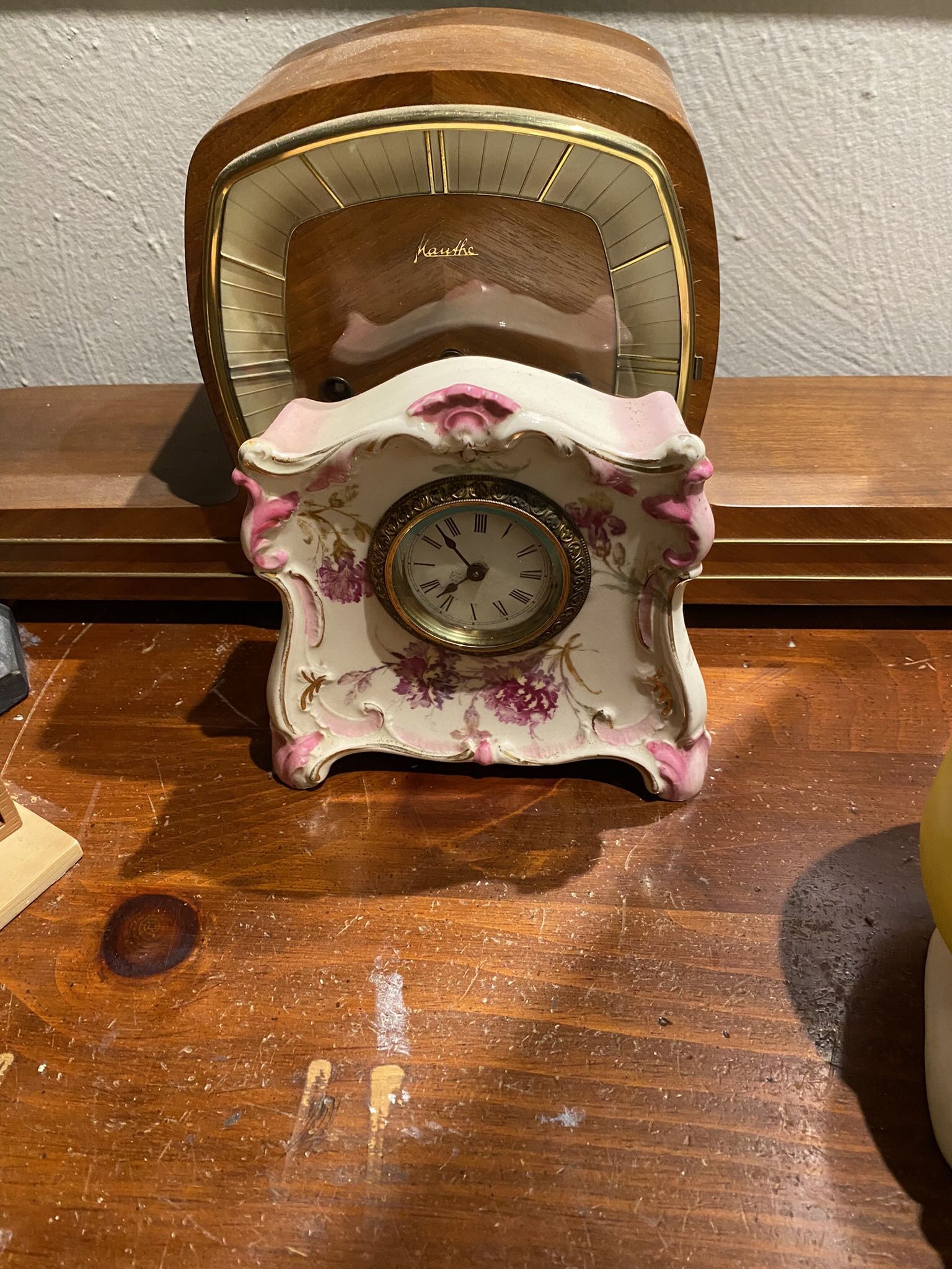 Antique Ansonia Porcelain Wind Up Mantle Clock