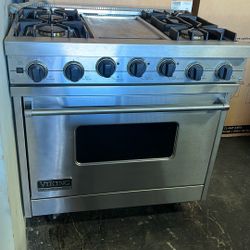 Viking 36”Wide Dual Fuel Range Stove In Stainless Steel With Griddle 