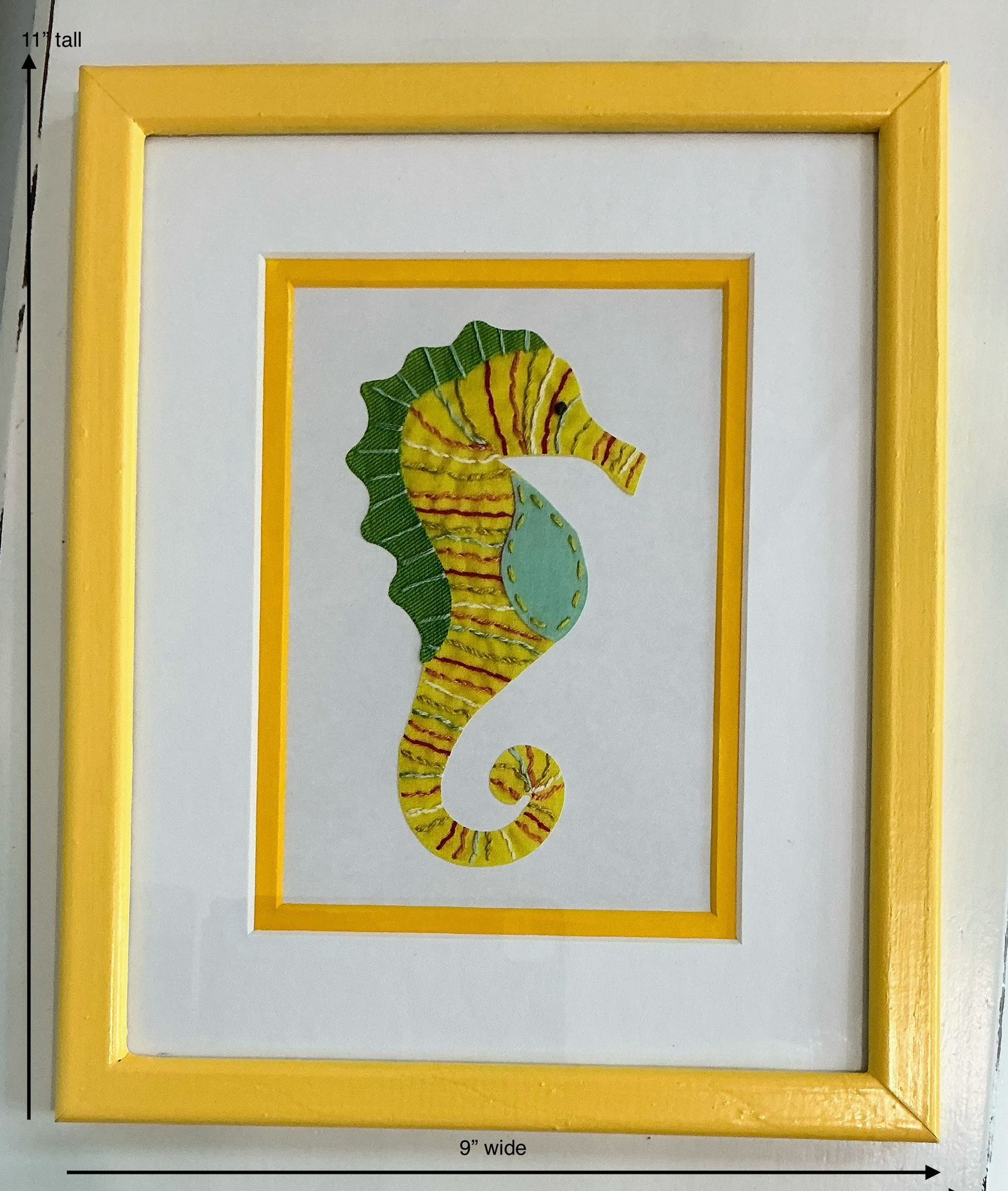 Small Yellow & Green Seahorse Picture in a Freshly Painted Matching Yellow Wood Frame