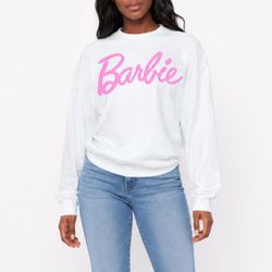Barbie Pink Graphic Crewneck Sweatshirt Medium White Barbiecore Y2K Streetwear