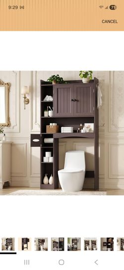 Gizoon Over The Toilet Storage Cabinet, 66''H Over Toilet Storage Cabinet, with Paper Holder, Adjustable Shelves, 2 Doors, Over Toilet Bathroom Organi