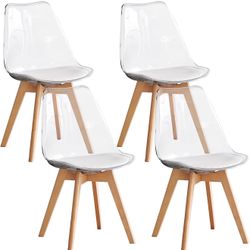 ✨Dining Chairs Set of 4✨Clear Acrylic Mid-Century Modern Kitchen Chairs with Soft Padded Seats and Wood Legs — perfect for dining rooms, living rooms,