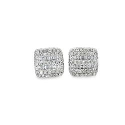 10k White Gold Diamond Earrings with Square Brilliant Diamonds 0.26 ctw