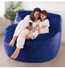 4FT Bean Bag Chair for Bean Bags Giant with Memory Foam Filled,Large Velvet Cover(Blue)