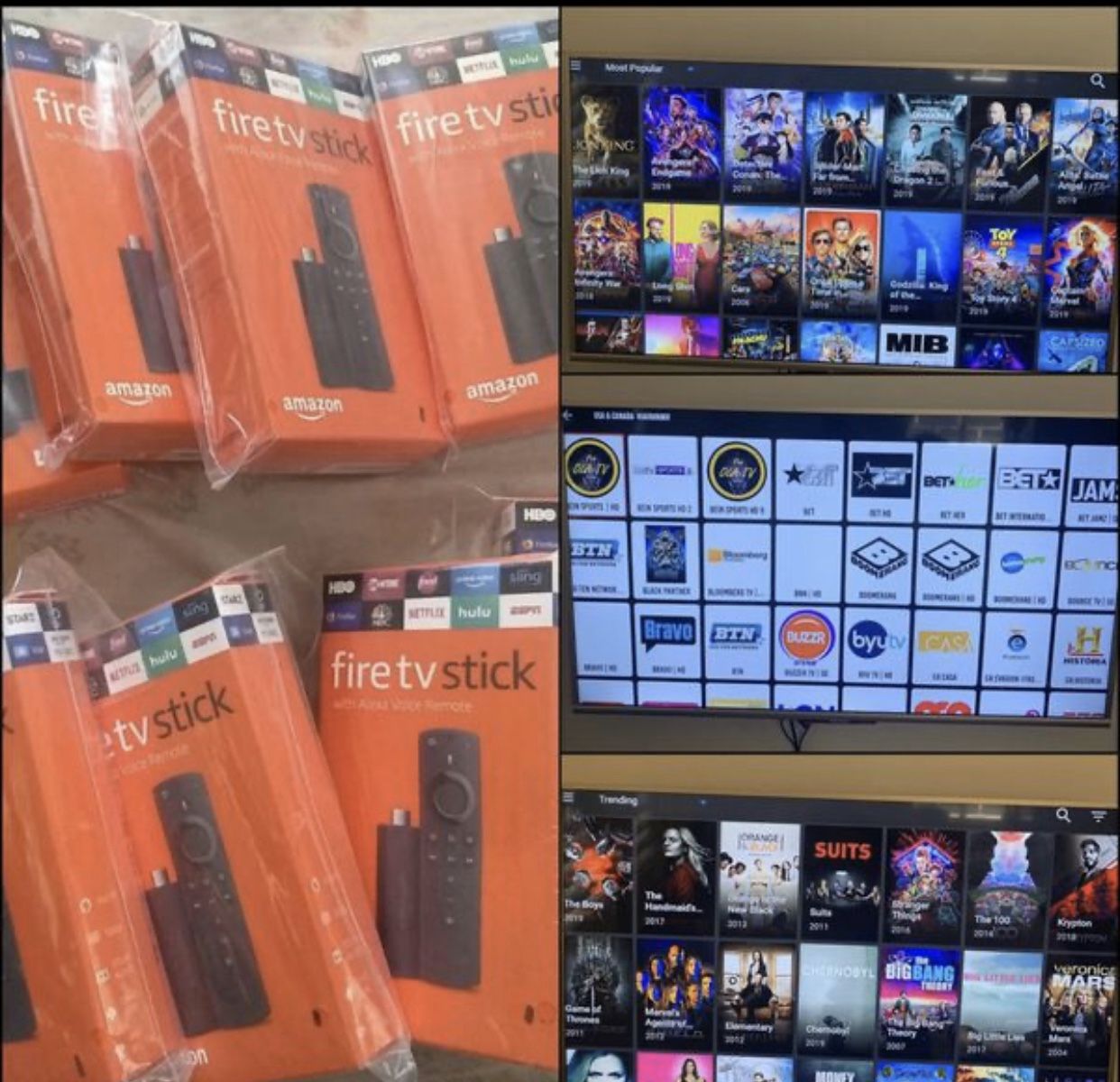 Unlocked and Programmed Fire TV sticks with Unlimited Movies, TV Shows(Series) and Live TV for sale. No Cable Needed just (WIFI).