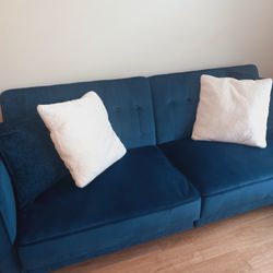 Blue Velvet  81.5inch Square Arm Convertible Sleeper Sofa