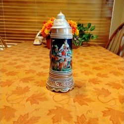 Vintage Maps Musical German Lidded Beer Stein / Mug "Auf Wiedershen" When Lifted Off Surface
