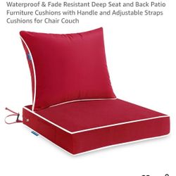 Outdoor Seat Cushion Set Red 24 x 24 x 4 Inch Waterproof & Fade Resistant Deep Seat and Back Patio Furniture Cushions with Handle and Adjustable Strap