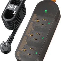 Brand: ZZJ Power Strip Weatherproof, Transparent Surge Protector with 3 Wide Outlets, 1875W/15A,5FT Flat Plug Multi-Plug Outdoor Extension Cord for In