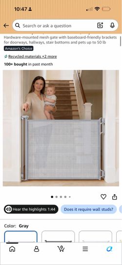 Hardware-Mounted Retractable Mesh Baby Gate