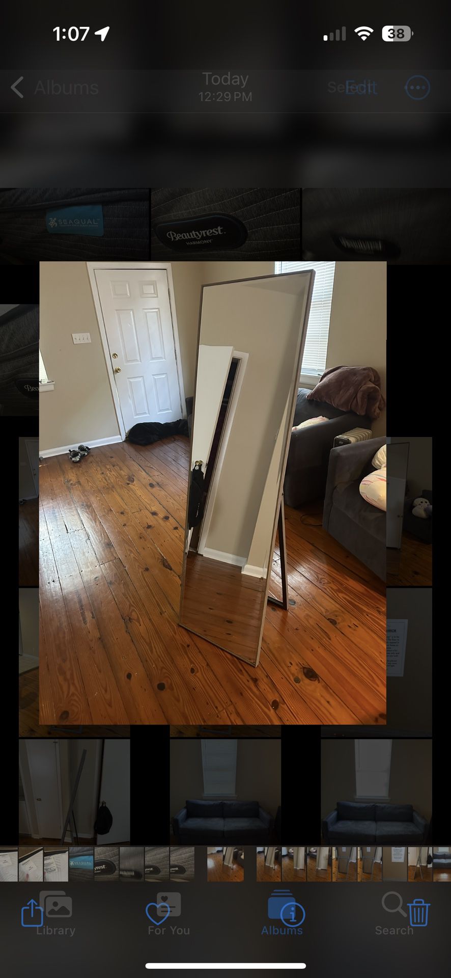 Full-Length Mirror, Gray Wood Frame 63” x 18.5”