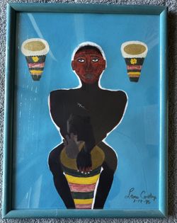Bahama Mama Signed PAINTING Framed Acrylic-Gouache Leona Coakley African Bahamian Culture Art
