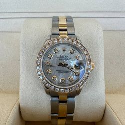 Rolex Datejust 26 26mm ladies yellow gold and stainless steel oyster bracelet mop diamond dial bezel