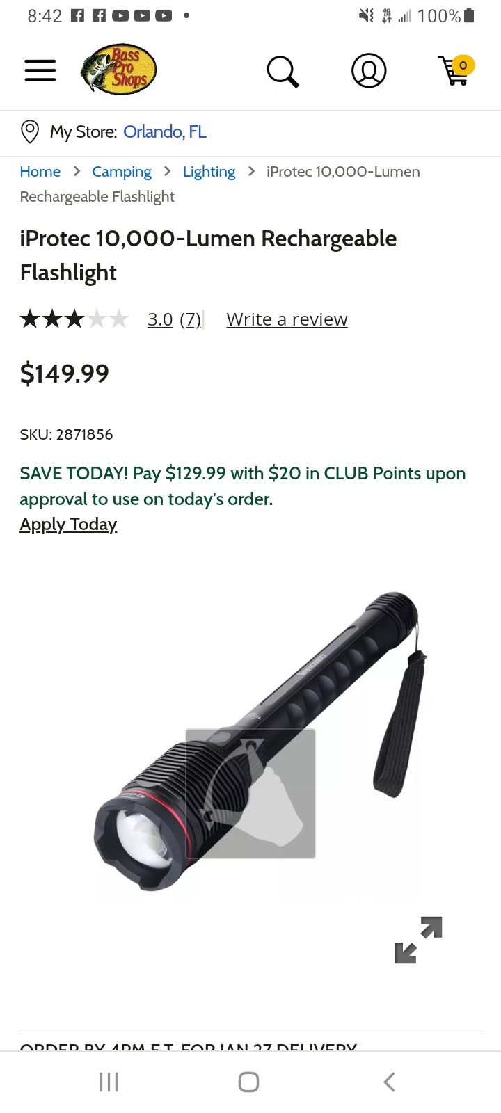 iProtec 10,000-Lumen Rechargeable Flashlight