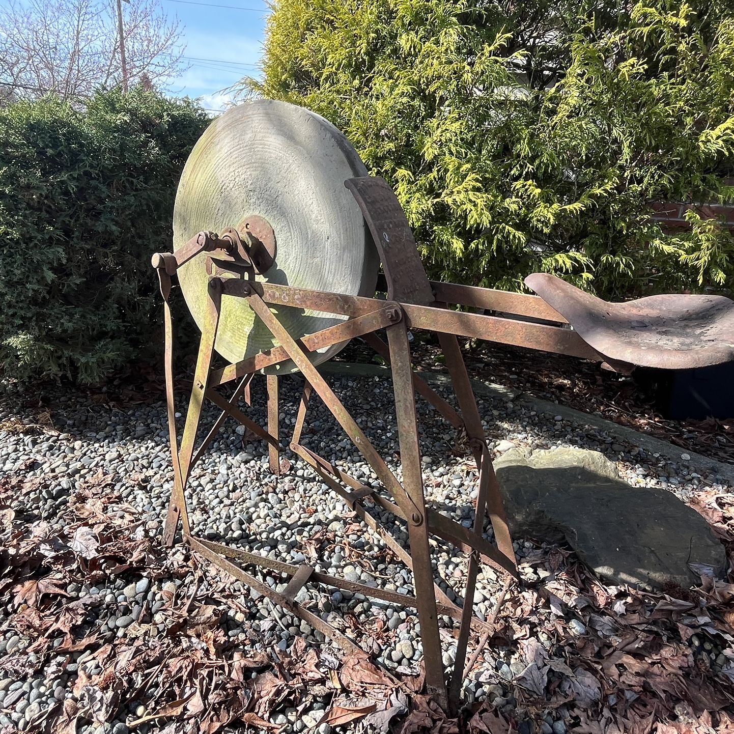 RARE ANTIQUE Schofield Cleveland Stone Company Pedal Powered Grinding Wheel