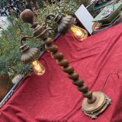 Vintage Wood And Brass Lamp