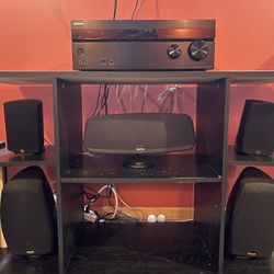 Klipsch Speakers, Sony Receiver, and 12” Infinity Sub