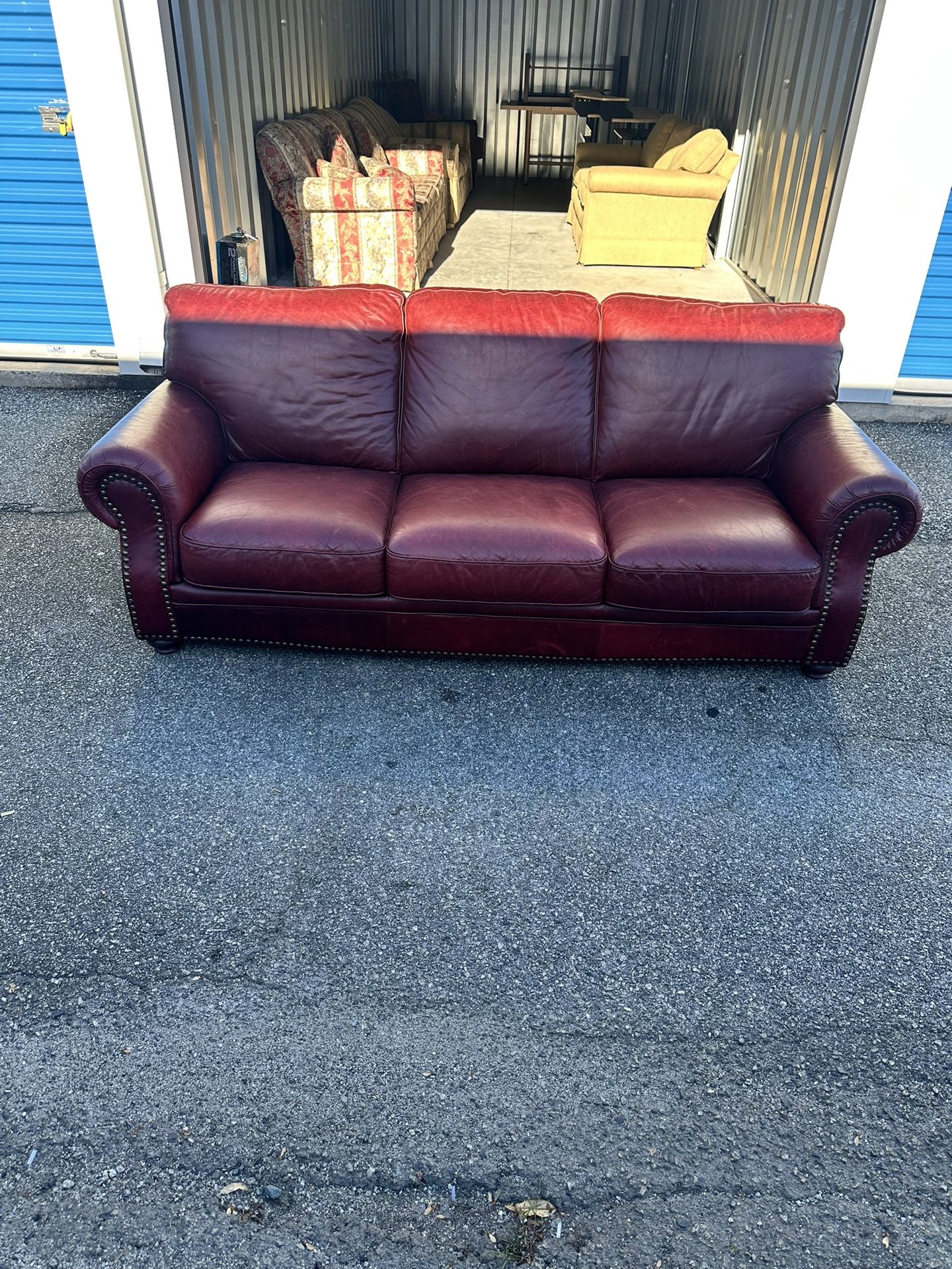 Loveseat & Accent Chair- Dark Red Leather! Made in Italy! Heavy Solid Well Built! FREE DELIVERY!