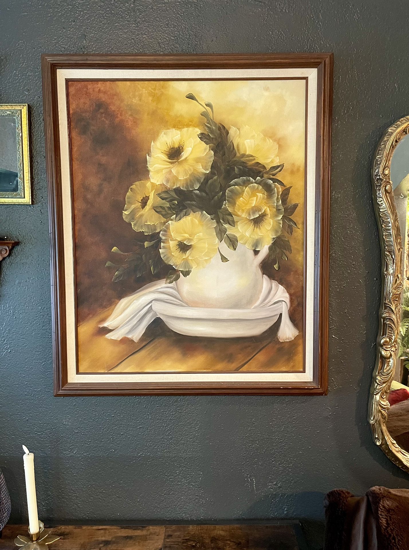 Large Framed Oil On Canvas Painting Vintage