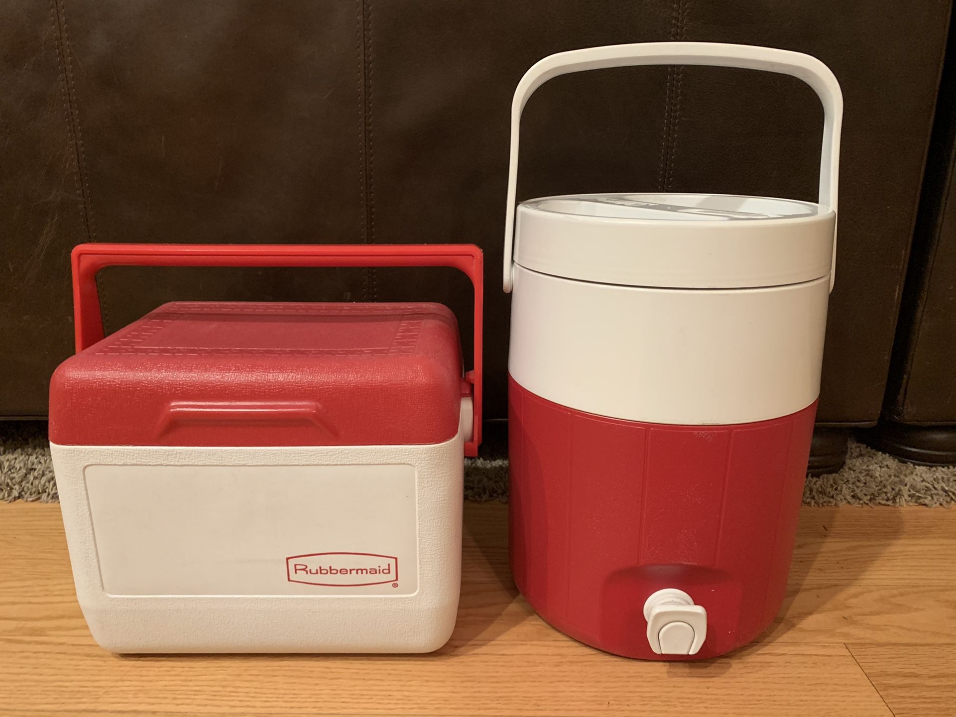 Coleman Water Cooler Jug & Rubbermaid Cooler