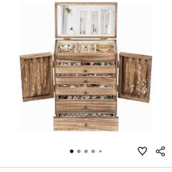 Wooden Jewelry Box for Women, 6-Tier Large Jewelry Organizer Boxes with Mirror Rustic Solid Wood jewlery Storage Display for Rings Earrings Necklaces 