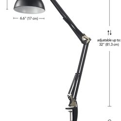 Globe Electric 9 32" Multi-Joint Desk Lamp with Metal Clamp, Matte Black, Antique Brass Accents, On/Off Rotary Switch on Shade, Partially Adjus