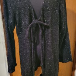 Style & Co. Womens Drapey Bell Sleeves Cardigan With Tie Sweater Black Medium 