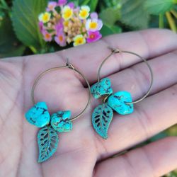 Turquoise Brass Hoop Earrings 