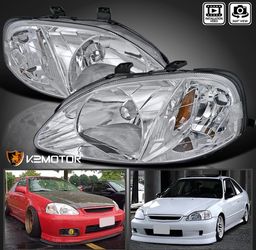 Pair 1999 2000 Honda Civic EK EJ LX EX SI clear Headlights Headlamps assembly left right side