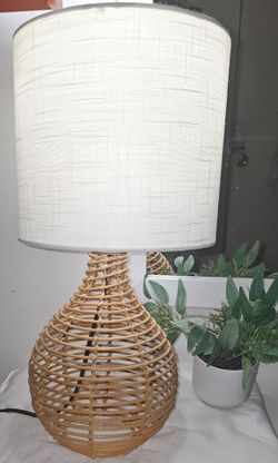 Silverwood Rattan Rotary socket Table Lamp with Linen Shade