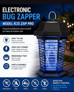 Electronic Bug Zapper ā 4200V, Indoor/Outdoor Mosquito Killer (K15 Zap Pro) ā Brand New