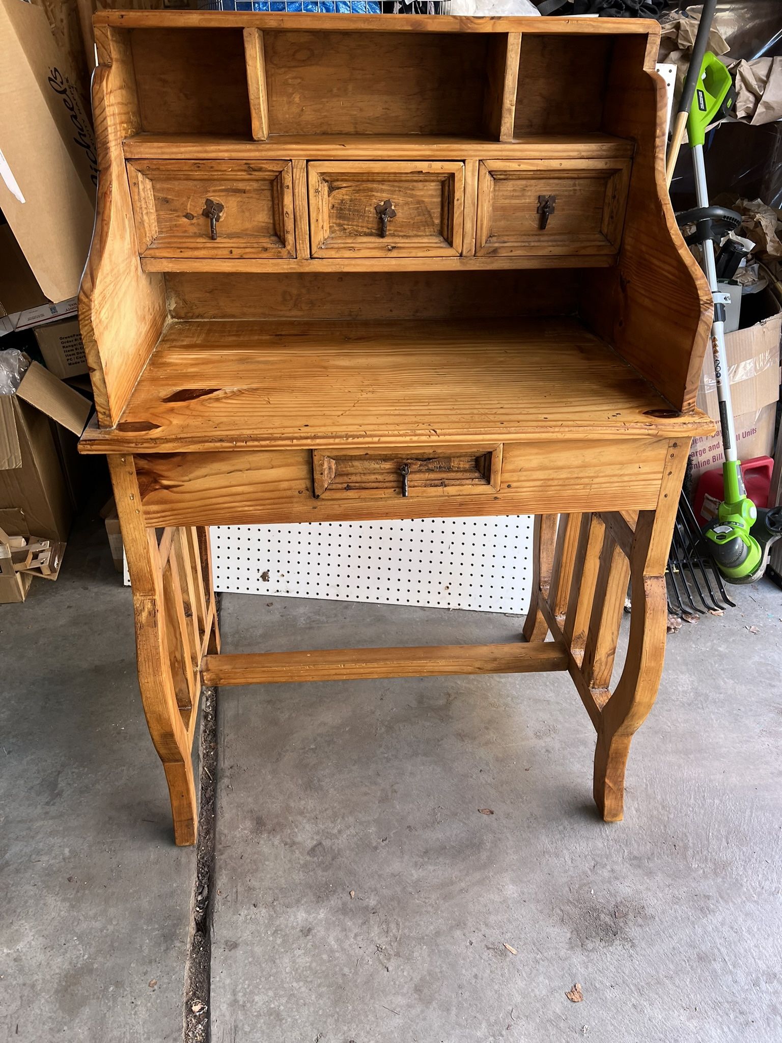 Solid Pine Mexican Rustic Writing Desk (Harp Legs)