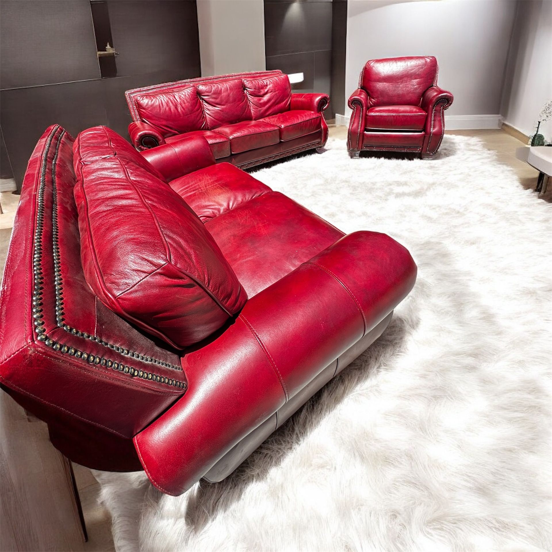 Free Delivery Red Leather Couch Loveseat Recliner Chair