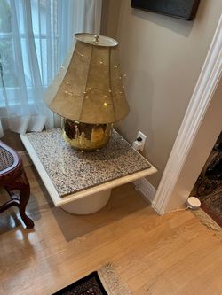 CUSTOM GRANITE & TRAVERTINE END TABLES – PAIR –BEAUTIFULLY UNIQUE