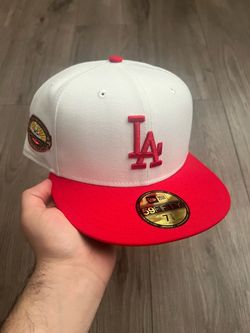 7 3/8 Red / White 50th Anniversary LA Dodgers Fitted Hat - Read Description