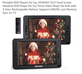 Portable DVD Players for Car, MYDASH 10.5" Dual Screen Headrest DVD Player for Car Twins Video Player for Kids with 5-Hour Rechargeable Battery, Suppo