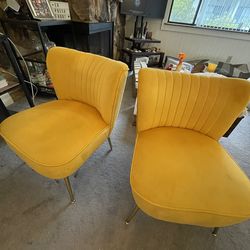 Set of 2 Velvet Accent Chairs – Mustard Yellow / Gold Legs