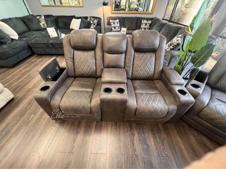 Hyllmont Gray Power Reclining Sofa And Loveseat$10 Down Payment And Financing Available