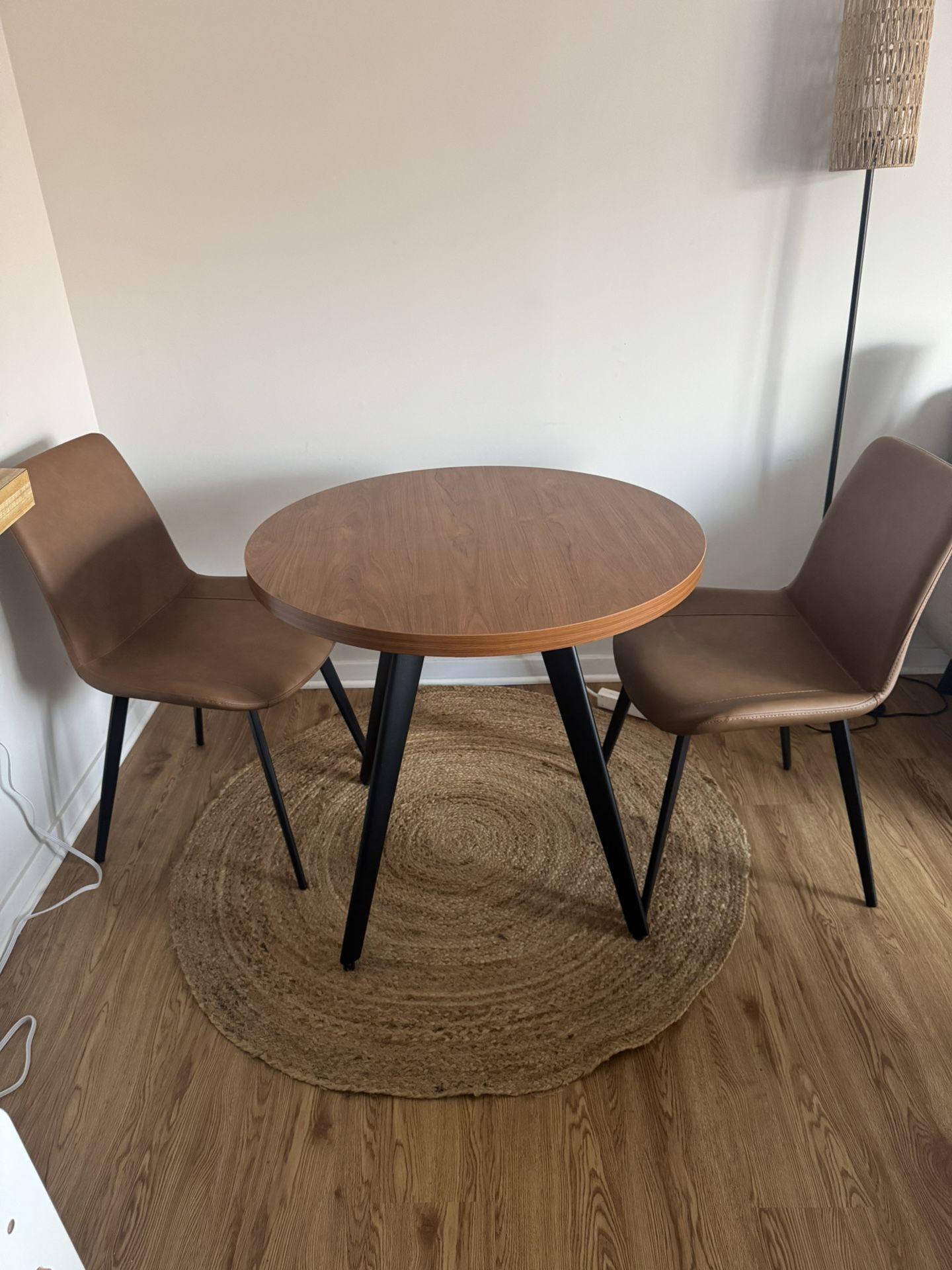 Refined Bistro Dining Set W/ 2 Faux Sable Leather Chairs