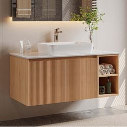 36" Floating Bathroom Vanity with Sintered Stone Countertop - Wall Mounted Storage Cabinet | Soft-Close Drawers & Open Shelves | Waterproof & Stain-Re