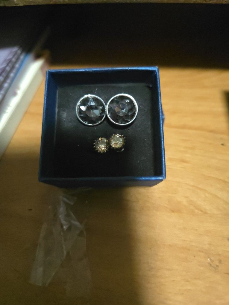 One Pair Onyx Studs And One Citrine Studs Sterling Silver