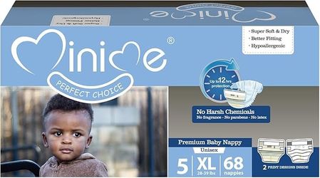 Minime Baby Diapers - Size 5 (28-39 lbs), X-Large, 68 Count, Premium Ultra Soft Disposable Baby Diapers, Hypoallergenic, Fragrance Free