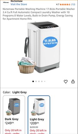 Nictemaw Portable Washing Machine 17.8Lbs Portable Washer 2.4 Cu.ft Full Automatic Compact Laundry Washer with 10 Programs 8 Water Levels, Built-in Dr